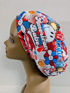 4th Of July, Patriotic, Euro Style Scrub Cap, Scrub Cap, Chemo Hat, Stretchy